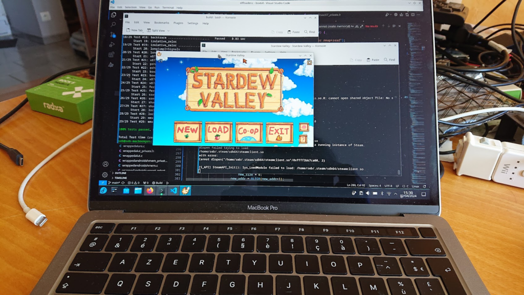 Stardew valley running on a MacBookPro M1 on Fedro Remix/Asahi with Box64